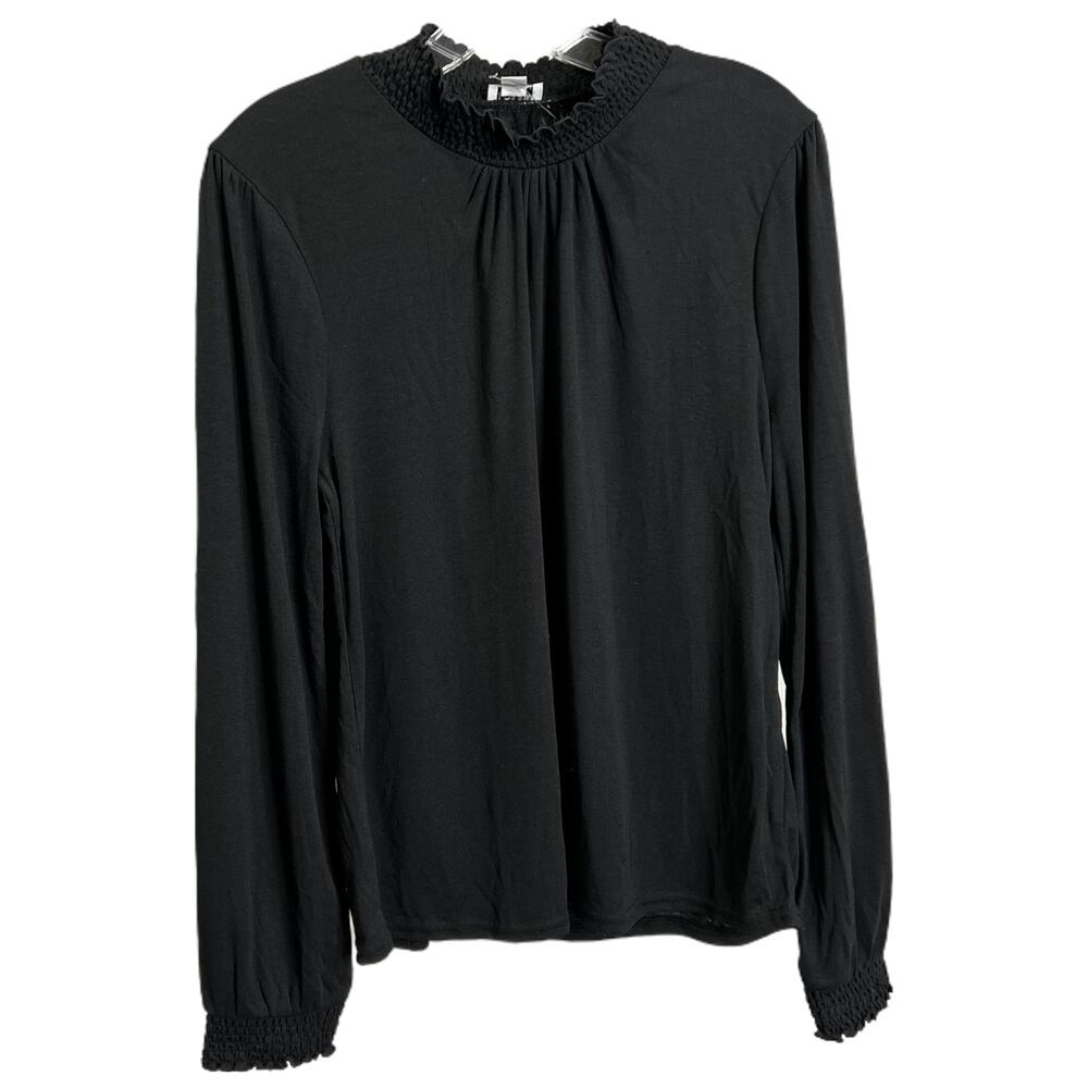 J.Crew Women's Sz M Long Sleeve Smocked-Neck Top Elastic Sleeve Blouse